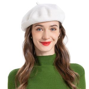 Wool Beret Hat Classic Solid Color French Beret For Women (solid White)😼